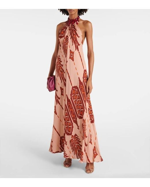 Robe Longue Imprimee En Soie Johanna Ortiz en coloris Red