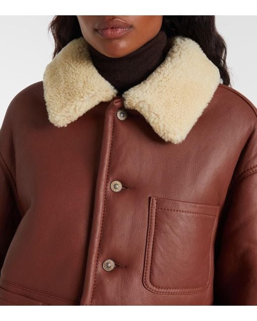Victoria Beckham Red Lederjacke Mit Shearling