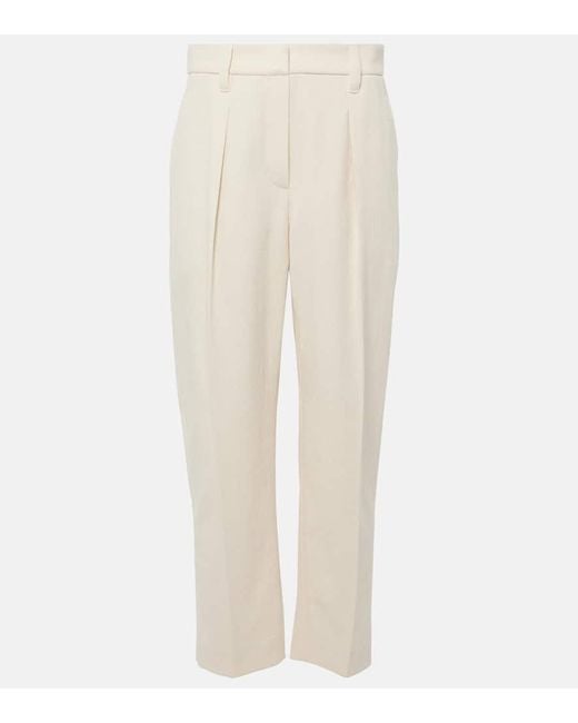 Pantalones rectos de gabardina de tiro alto Brunello Cucinelli de color White