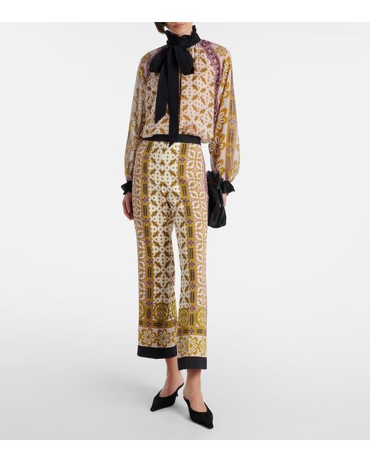 LaDoubleJ Metallic Cerere Printed Tie-Neck Silk Blouse