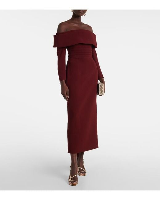 Emilia Wickstead Red Derika Off-Shoulder Crepe Midi Dress