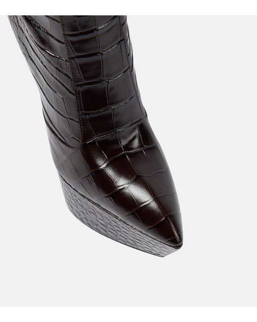 Victoria Beckham Black Croc-effect Leather Platform Knee-high Boots