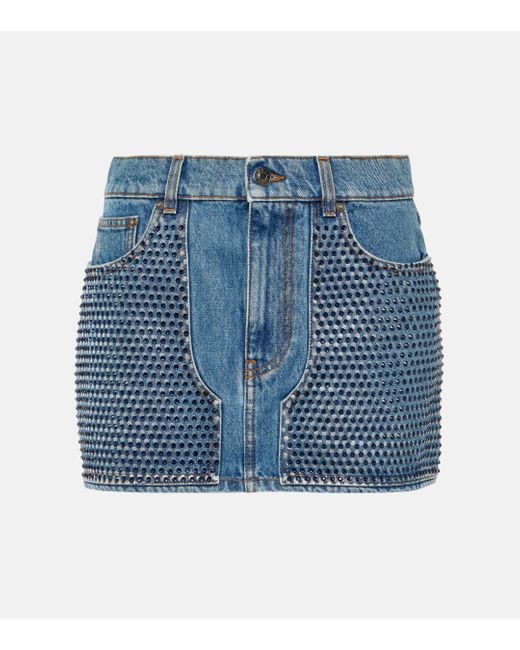 Area Blue Crystal-embellished Denim Miniskirt