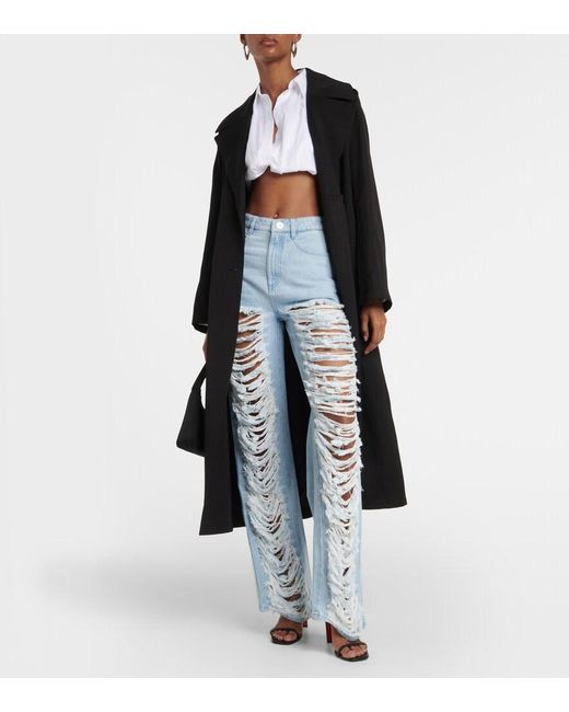 Dion Lee Blue Distressed Low-Rise Wide-Leg Jeans