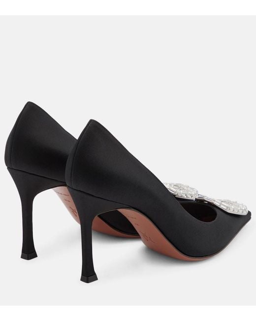 AMINA MUADDI Black Camelia Satin Pumps