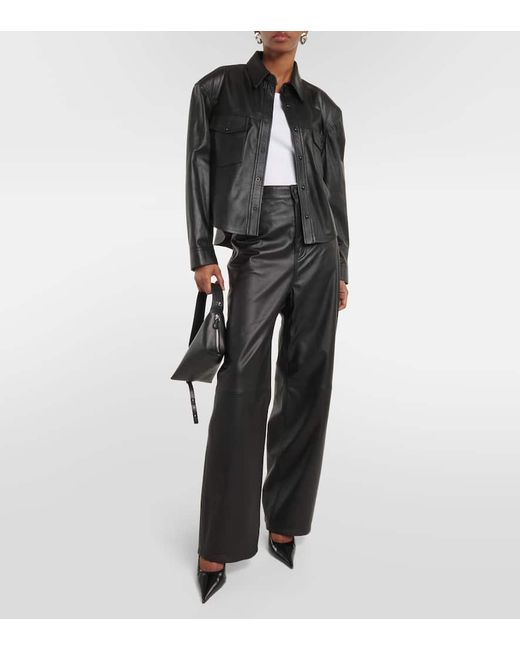 Pantalones anchos de piel de tiro alto Wardrobe NYC de color Black