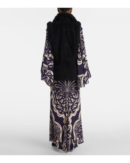 Johanna Ortiz Black Shearling-Trimmed Suede Vest