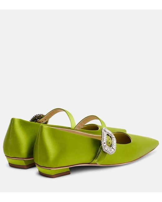 Roger Vivier Green Belle Vivier 25 Satin Mary Jane Flats