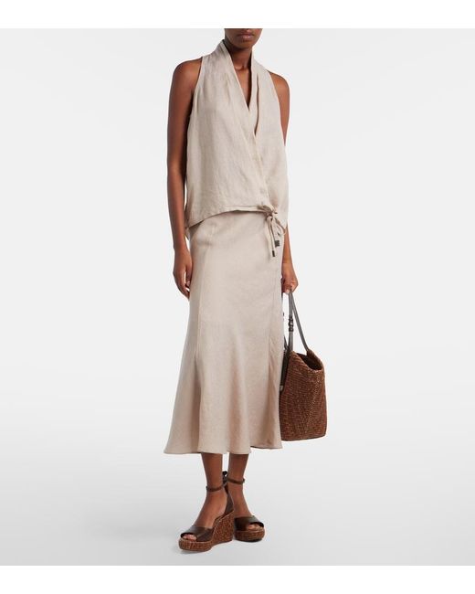 Brunello Cucinelli Brown Large Leather-Trimmed Raffia-Effect Tote Bag