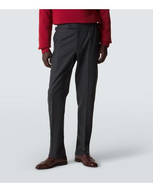 Thom Sweeney Gray Wool Flannel Slim Pants for men