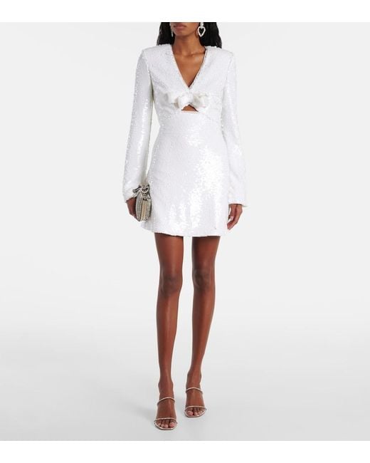 Self-Portrait White Sequined Minidress