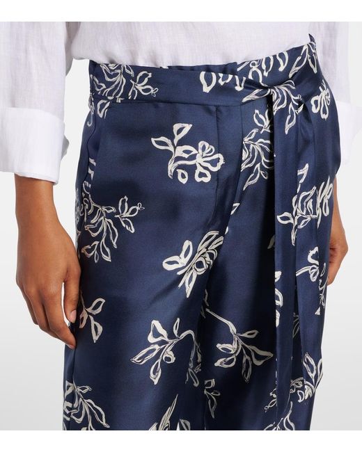 Max Mara Blue Cinzia High-Rise Silk Wide-Leg Pants