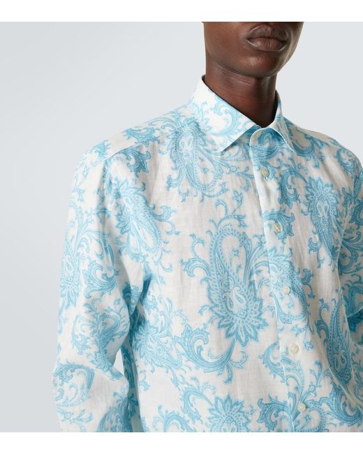 Etro Blue Paisley Linen Shirt for men