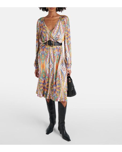 Etro Multicolor Printed Gathered Jersey Midi Dress