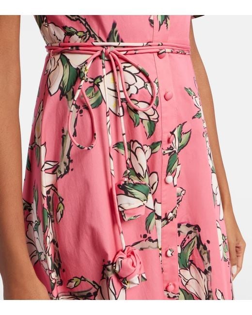 LEO LIN Red Bianca Floral Cotton Shirt Dress