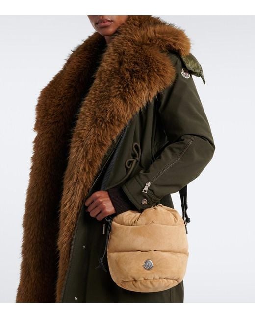 Moncler Natural Caradoc Small Suede Down Bucket Bag