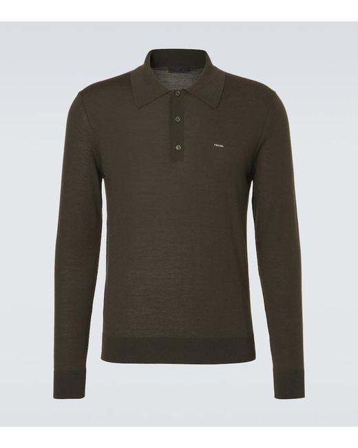 Prada Green Virgin Wool Polo Sweater for men