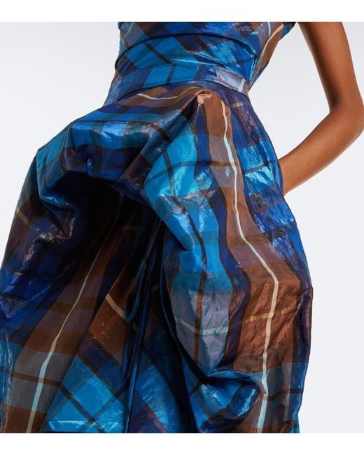 Vivienne Westwood Blue Chichi Draped Plaid Maxi Dress