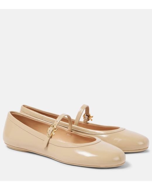 Gianvito Rossi Natural Carla Patent Leather Mary Jane Flats