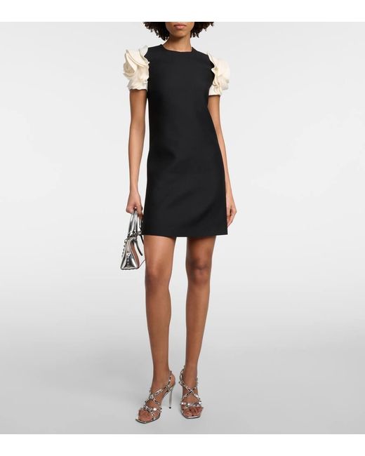 Valentino Black Crepe Couture Floral-applique Minidress