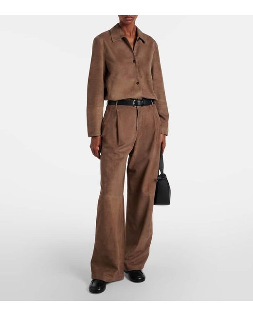 Max Mara Brown Brando High-Rise Suede Wide-Leg Pants