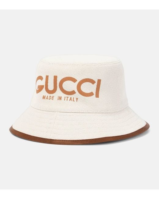 Gucci White Logo Canvas Bucket Hat