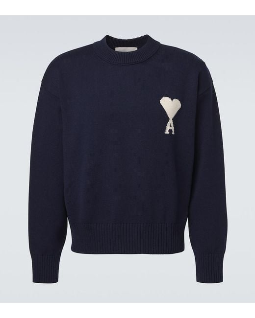 AMI Blue Ami De Cour Wool And Cotton Sweater for men