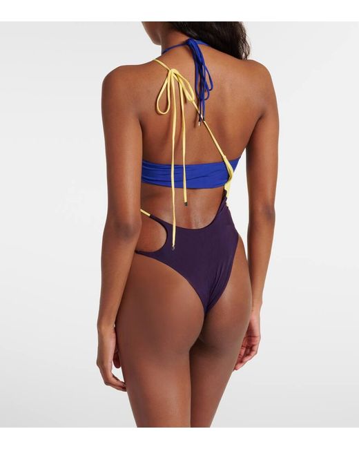 The Attico Blue Colorblocked Cutout Swimsuit