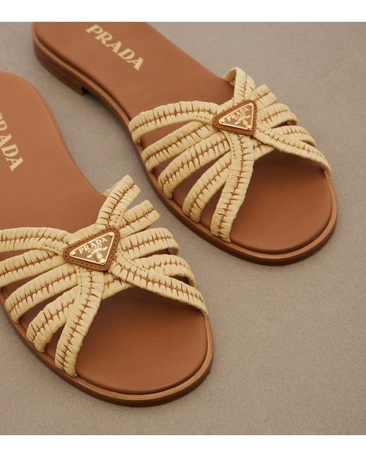 Prada Brown Crochet Raffia-Effect Slides