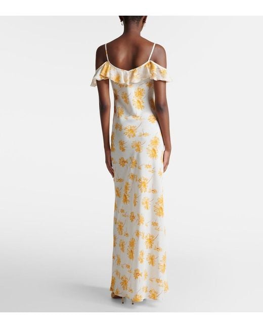 Rodarte Metallic Floral Ruffled Silk Moire Slip Dress