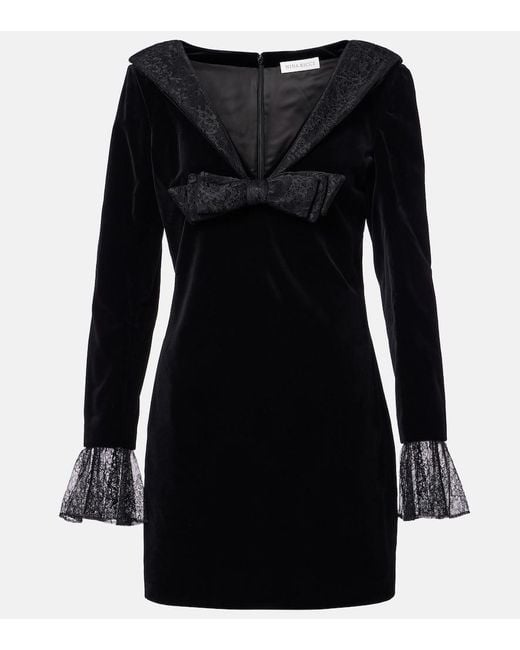 Nina Ricci Black Lace-Trimmed Cotton Velvet Minidress