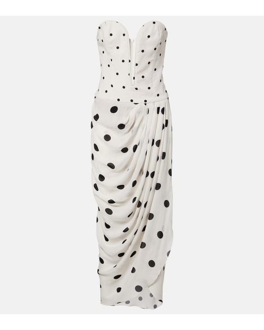 Adriana Degreas White Draped Polka-Dot Bustier Dress