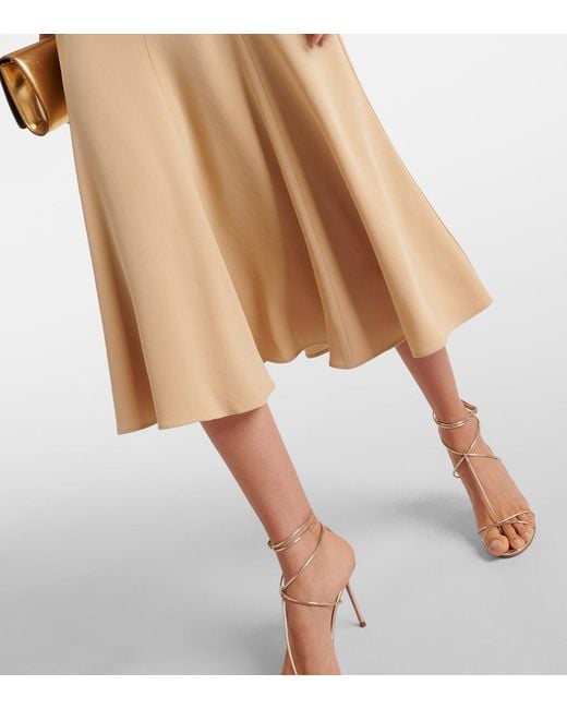 Roland Mouret Natural Belted Crepe Satin Midi Dress