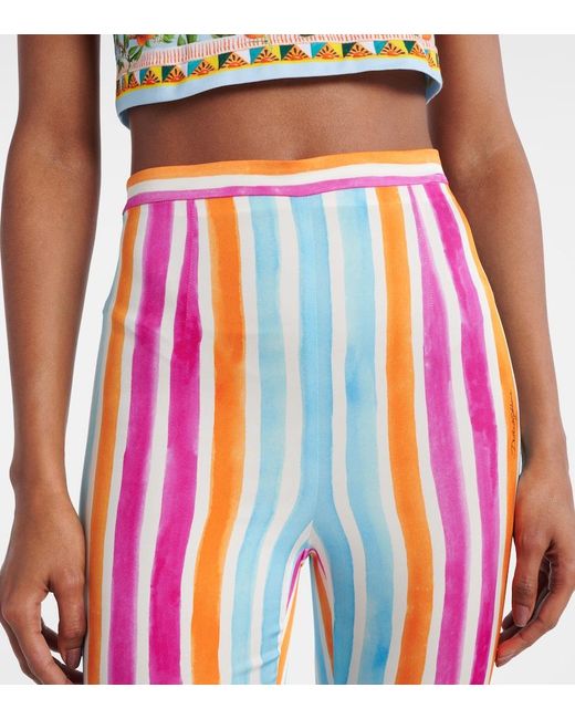 Dolce & Gabbana Red Striped Silk-Blend Leggings