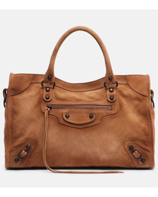 Balenciaga Brown Le City Medium Suede Tote Bag