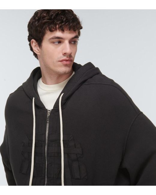 Rick Owens Black Zip-Up Cotton Hoodie for men