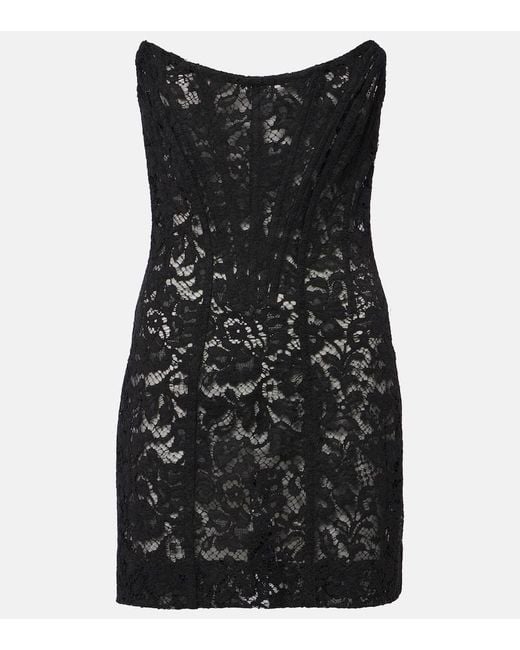 Dolce & Gabbana Black Floral Cotton-Blend Lace Minidress