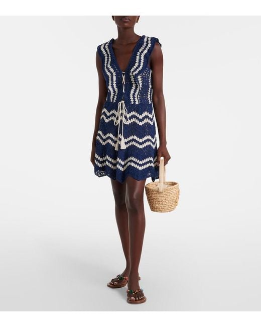 Anna Kosturova Blue Melissa Crochet Cotton Minidress