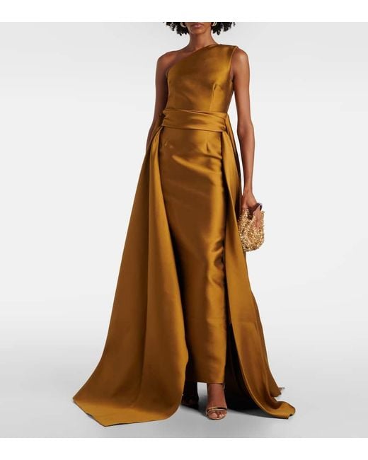 Solace London Brown Charo One-Shoulder Twill Gown