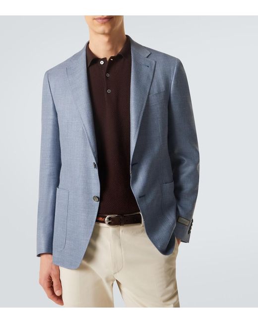 Canali Blue Wool, Silk, And Linen Blazer for men
