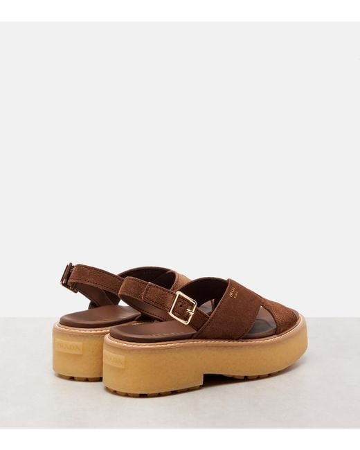 Prada Brown Suede Platform Sandals