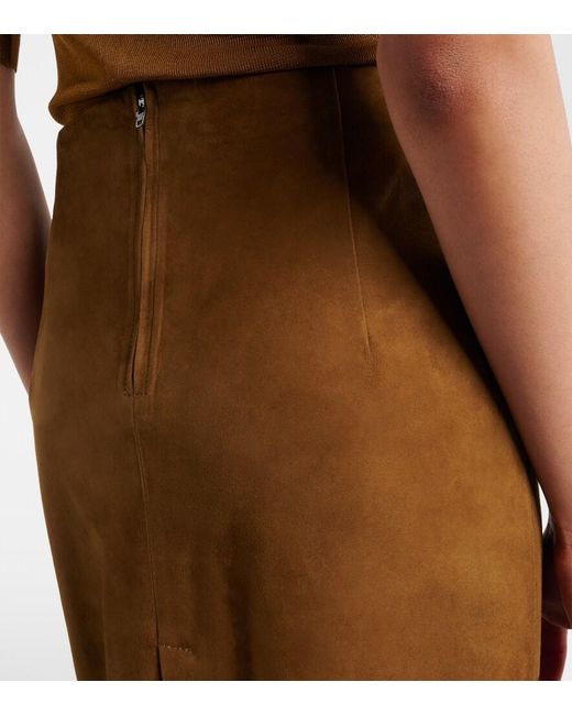 Nour Hammour Brown Selly Suede Midi Skirt