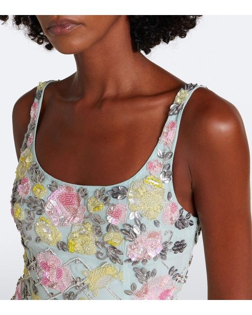 La Fuori White Celeste Jardin Embellished Midi Dress