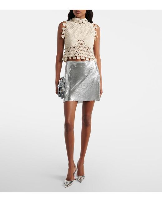 Rabanne Natural Embellished Crochet Cotton Top