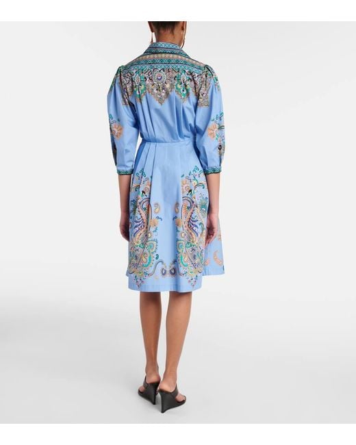 Etro Blue Printed Cotton Shirt Dress