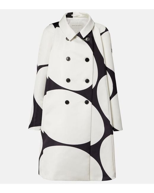 Dries Van Noten Natural Polka-Dot Double-Breasted Satin Coat
