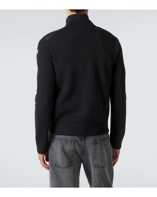 Moncler Black Tricot Down-Paneled Wool-Blend Cardigan for men