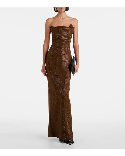 Roland Mouret Brown Embellished Strapless Gown