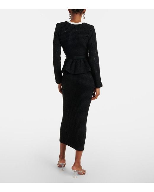 Self-Portrait Black Textured Floral-Detail Midi Dress