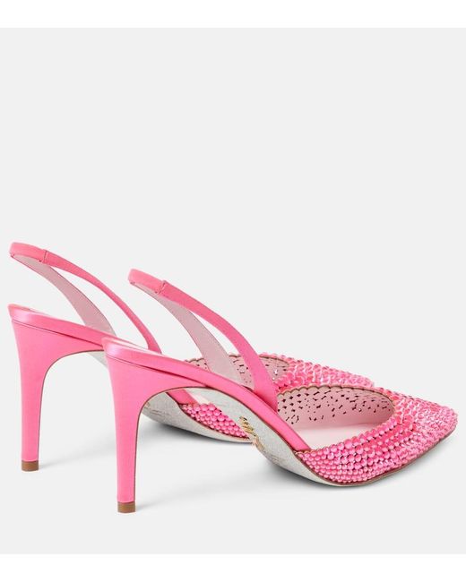 Rene Caovilla Pink Embellished Satin Slingback Sandals
